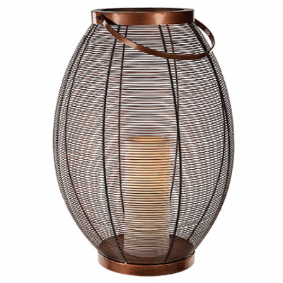 RIMPORTS LLC GL39091 Patio Lantern, Oval Metal Wire Basket, LED Flameless Candle, 16-In.