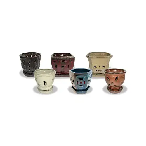 Orchid Planter, Clay, Assorted Colors, 5.5-In.