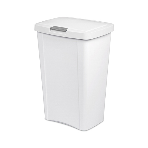 TouchTop Waste Basket with Latch, 13 gal Capacity, White, 24-3/4 in H