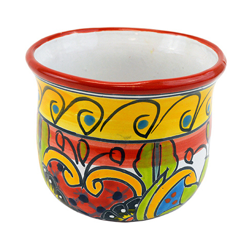Ceramic Planter, Italian, Double-Fired, Hand-Painted, 7.5 x 7-In. - pack of 4