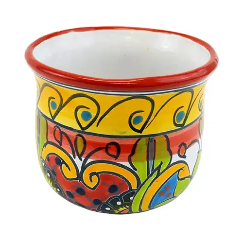 Ceramic Planter, Italian, Double-Fired, Hand-Painted, 7.5 x 7-In. Multi-colored