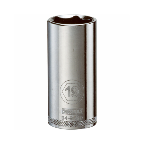 Drive Socket, 19 mm Socket, 3/8 in Drive, 6-Point, Vanadium Steel, Polished Chrome