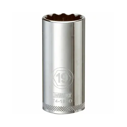 Drive Socket, 19 mm Socket, 3/8 in Drive, 12-Point, Vanadium Steel, Polished Chrome