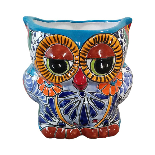 Ceramic Planter, Owl, Double-Fired, Hand-Painted, 8-In. Multi-colored