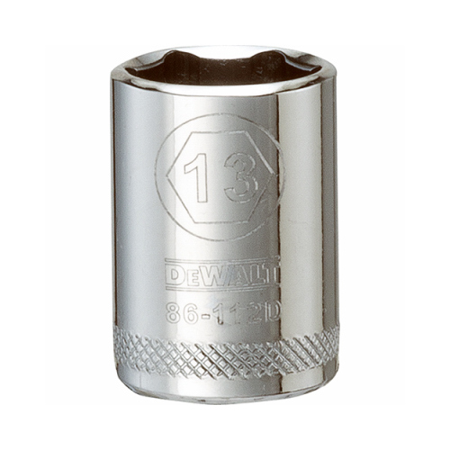 Hand Socket, 13 mm Socket, 1/4 in Drive, 6-Point, Vanadium Steel, Polished Chrome