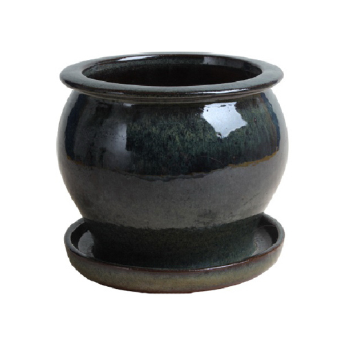 11 In. Studio Planter, Ceramic, Dripping Green