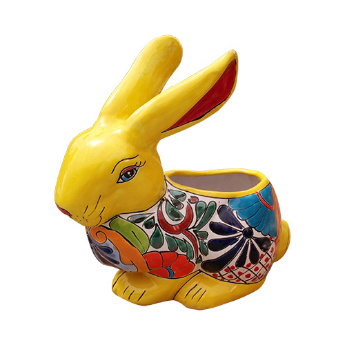 Ceramic Planter, Rabbit, Double-Fired, Hand-Painted, 10.5-In.