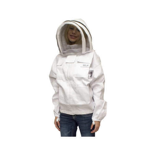 Beekeeper Jacket with Hood, 2XL, Zipper Closure, Polycotton, White
