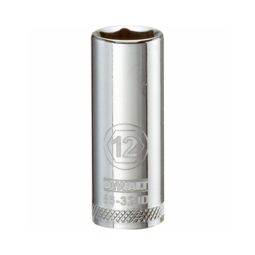 Drive Socket, 12 mm Socket, 3/8 in Drive, 6-Point, Vanadium Steel, Polished Chrome