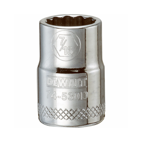 Hand Socket, 7/16 in Socket, 3/8 in Drive, 12-Point, Vanadium Steel, Polished Chrome