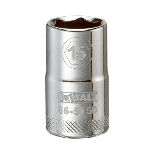 Drive Socket, 15 mm Socket, 1/2 in Drive, 6-Point, Vanadium Steel, Polished Chrome