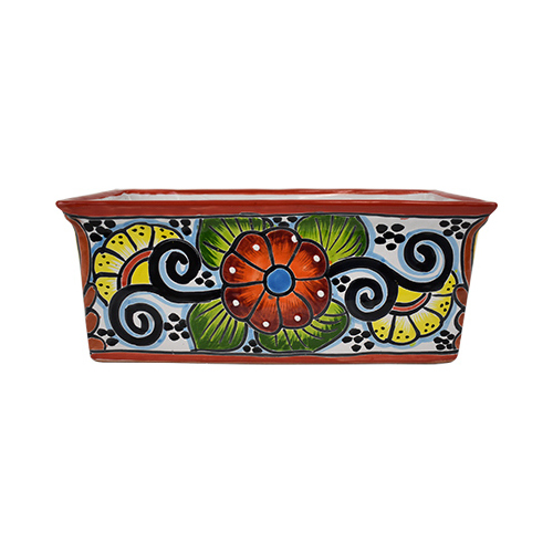 Avera Products APG019045 Ceramic Planter, Rectangular, Double-Fired, Hand-Painted, 12-In.