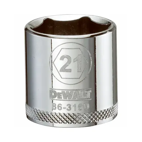 Hand Socket, 21 mm Socket, 3/8 in Drive, 6-Point, Vanadium Steel, Polished Chrome