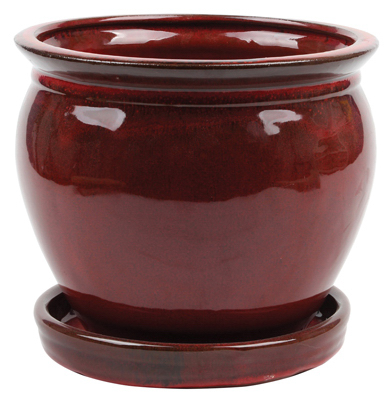 ATT SOUTHERN INC CRM-031062 Ceramic Planter With Saucer, Wisteria/Oxblood Red, 12-In.