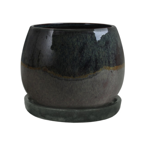 Artisan Planter, Drip Green Ceramic, 8-In.