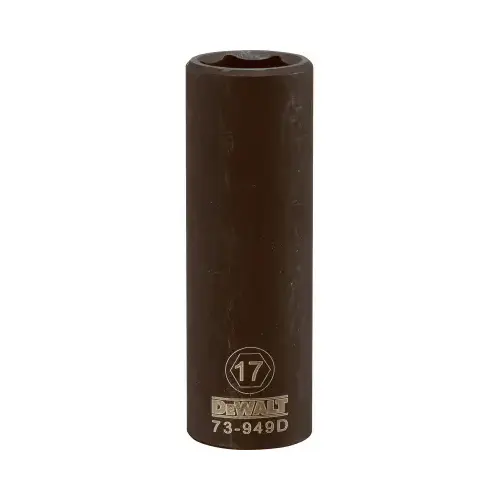 Impact Socket, 17 mm Socket, 1/2 in Drive, 6-Point, CR-440 Steel, Black Oxide