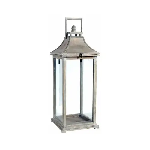 Rustic Garden Candle Lantern, Wood & Glass, Small