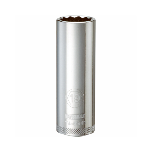 Drive Socket, 19 mm Socket, 1/2 in Drive, 12-Point, Vanadium Steel, Polished Chrome