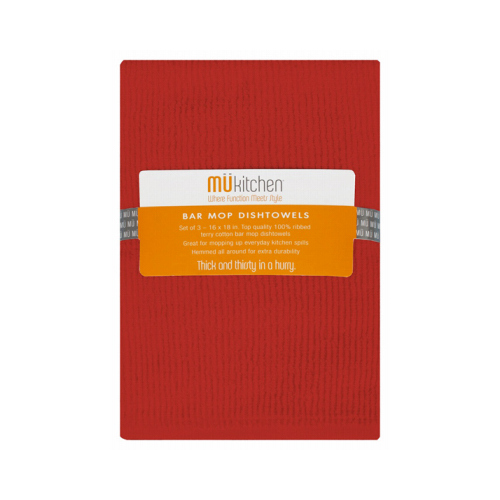 Mu Kitchen 6620-1816 Bar Mop Towels, Crimson Red, 100% Cotton, 18 x 18-In  pack of 3