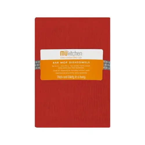 Bar Mop Towels, Crimson Red, 100% Cotton, 18 x 18-In - pack of 3