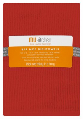 Mu Kitchen 6620-1816 Bar Mop Towels, Crimson Red, 100% Cotton, 18 x 18-In - pack of 3