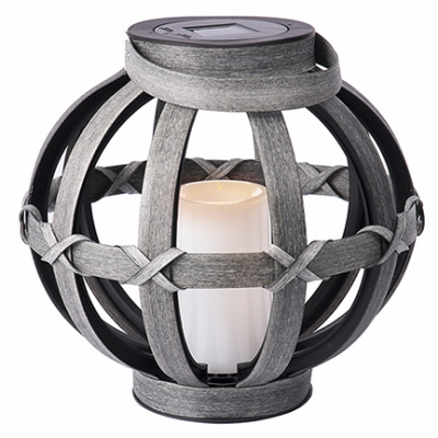 RIMPORTS LLC GL40016 Solar Patio Lantern, Plastic Drift Wood, LED Flameless Candle, 9-In.