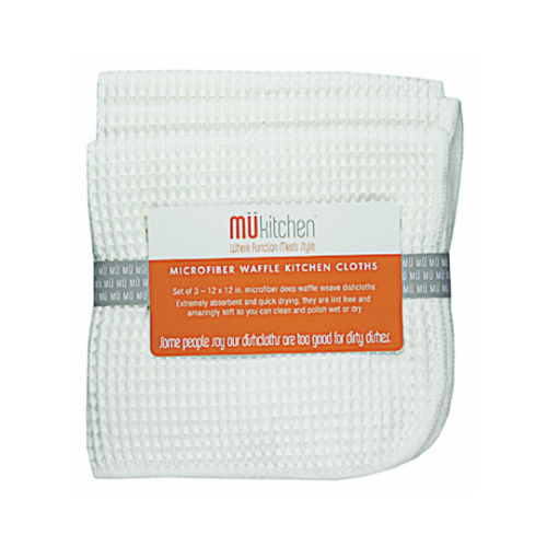 Mu Kitchen 6638-0901 Microfiber Dishcloths, White, 12 x 12-In  pack of 3