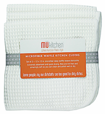 Mu Kitchen 6638-0901 Microfiber Dishcloths, White, 12 x 12-In - pack of 3