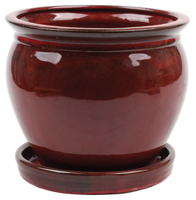 ATT SOUTHERN INC CRM-031048 Ceramic Planter With Saucer, Wisteria/Oxblood Red, 6-In.