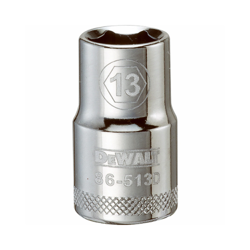 Drive Socket, 13 mm Socket, 1/2 in Drive, 6-Point, Vanadium Steel, Polished Chrome