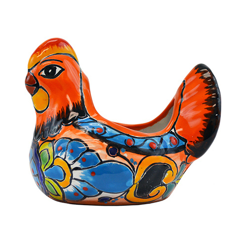 Ceramic Planter, Hen, Double-Fired, Hand-Painted, 6-In.