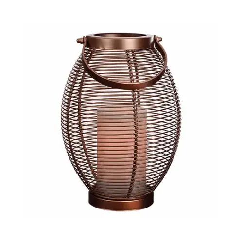 RIMPORTS LLC GL39089 Patio Lantern, Oval Metal Wire Basket, LED Flameless Candle, 10-In.
