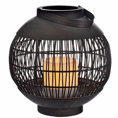 RIMPORTS LLC GL39501 Patio Lantern, Dark Brown Metal Basket, LED Flameless Candle, 9-In.