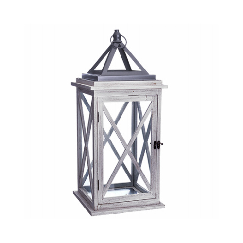 Patio Lantern, Driftwood & Metal, LED Flameless Candle, 24-In.