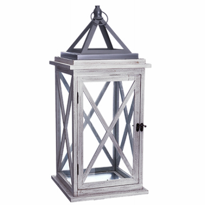 RIMPORTS LLC GL40018 Patio Lantern, Driftwood & Metal, LED Flameless Candle, 24-In.