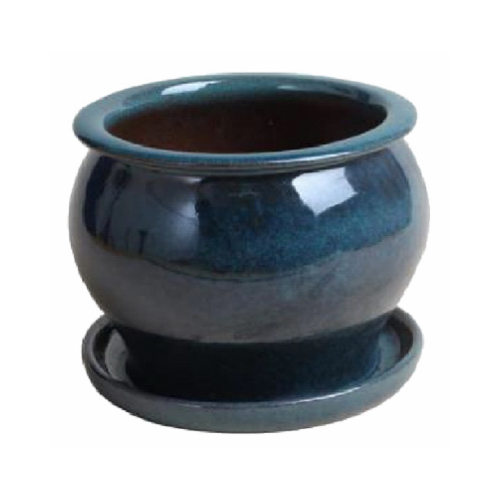 Studio Planter, Drip Blue Ceramic, 8-In.