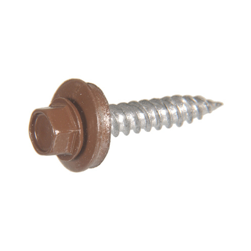 Sheet Metal Self-Piercing Roofing Screws, Hex Washer Head, Brown Ceramic Coat, #10 x 1.5-In, 1-Lb.