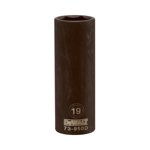 Impact Socket, 19 mm Socket, 1/2 in Drive, 6-Point, CR-440 Steel, Black Oxide