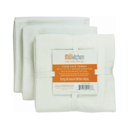 Flour Sack Towels, White Cotton, 24 x 36-In  pack of 3