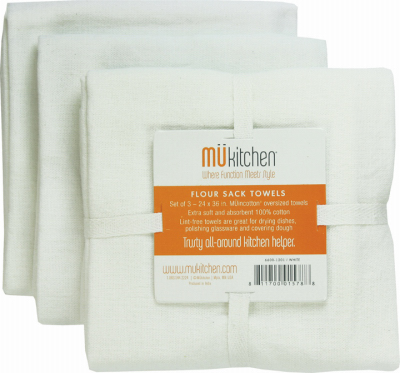 Mu Kitchen 6600-1201 Flour Sack Towels, White Cotton, 24 x 36-In - pack of 3