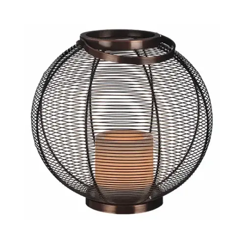 Patio Lantern, LED Flameless Candle, Round Metal Wire, 11-In.