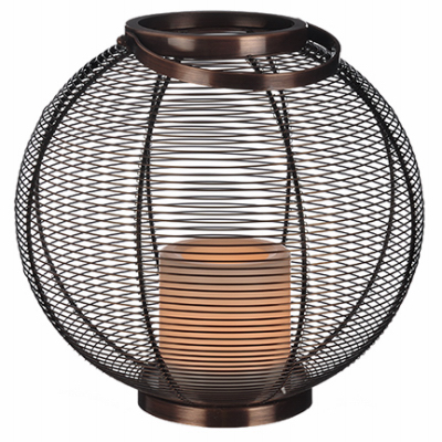 RIMPORTS LLC GL40010 Patio Lantern, LED Flameless Candle, Round Metal Wire, 11-In.