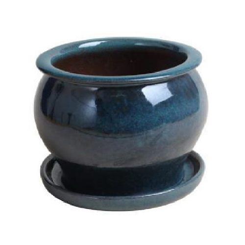 Studio Planter, Drip Blue Ceramic, 4-In.