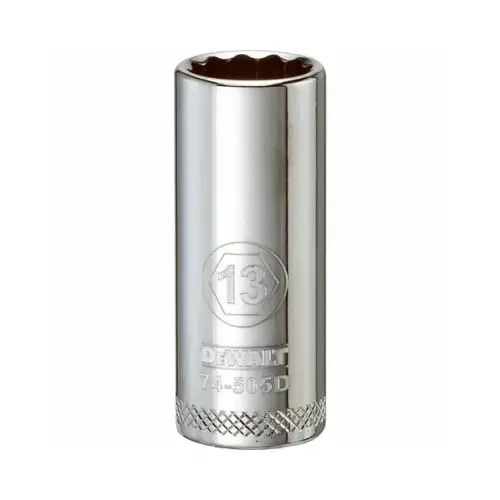 Drive Socket, 13 mm Socket, 3/8 in Drive, 12-Point, Vanadium Steel, Polished Chrome