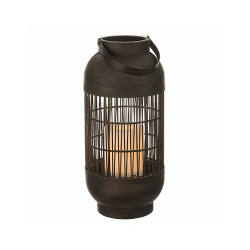 Patio Lantern, Brown Wire Basket, LED Flameless Candle, 13-In.