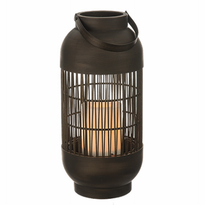 RIMPORTS LLC GL39062 Patio Lantern, Brown Wire Basket, LED Flameless Candle, 13-In.