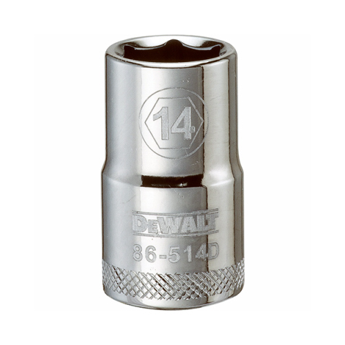 Drive Socket, 14 mm Socket, 1/2 in Drive, 6-Point, Vanadium Steel, Polished Chrome