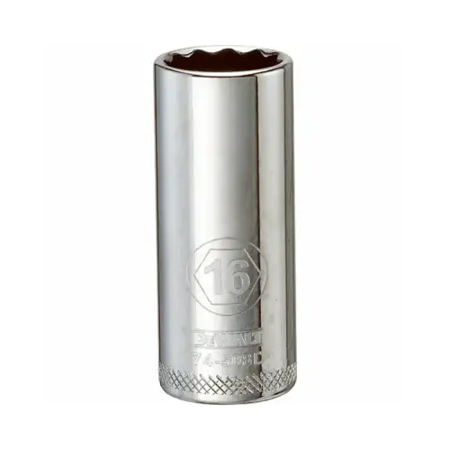 Drive Socket, 16 mm Socket, 3/8 in Drive, 12-Point, Vanadium Steel, Polished Chrome