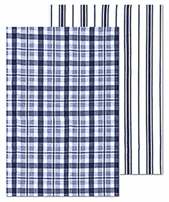 Mu Kitchen 6670-1955 Farmhouse Towel Set, Ink Blue, 100% Cotton, 19 x 28-In Pair