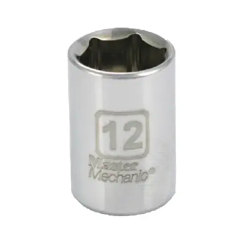 Master Mechanic 1/4" Drive 12mm 6-Point Shallow Socket - Chrome Vanadium Steel Tool